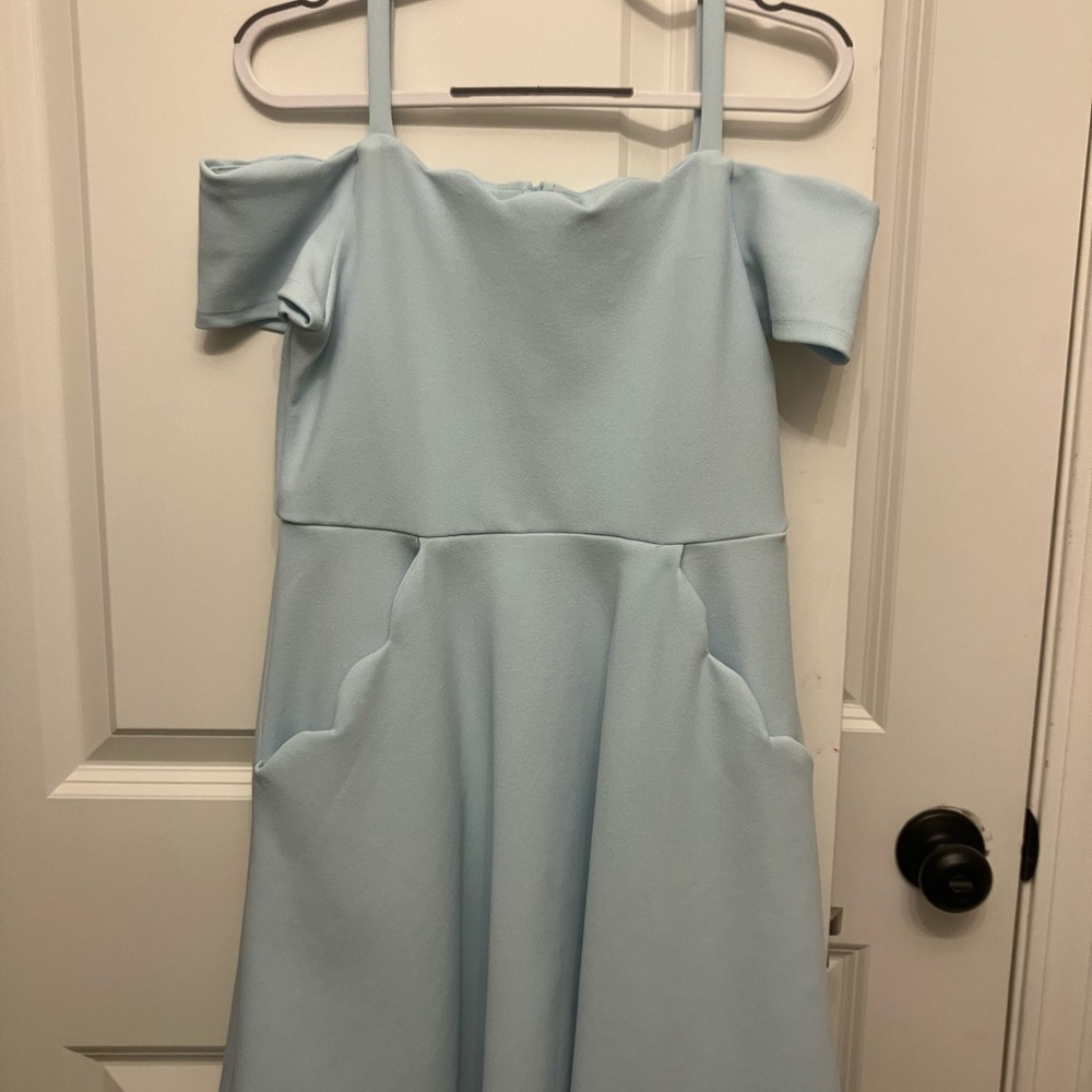 Rare Editions Sky Blue Off-Shoulder Dress